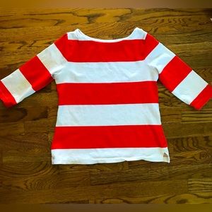 College colors! Old Navy Rugby Orange and White Stripes Boatneck Top